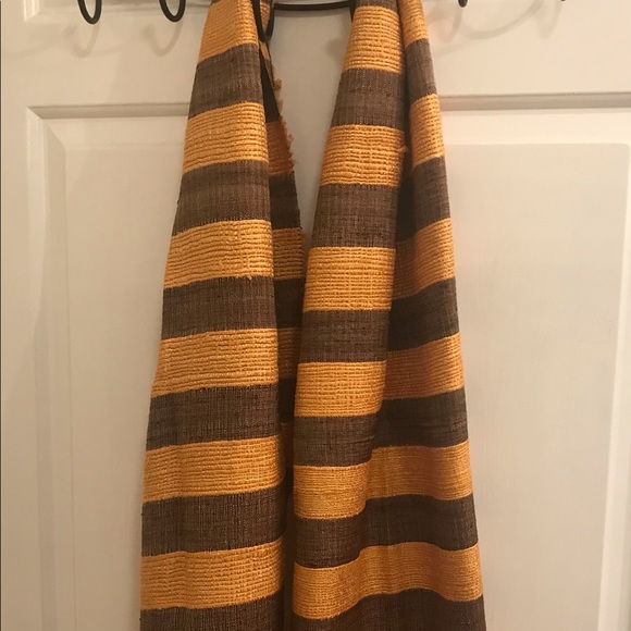 Handcrafted Thai Silk Scarf with Nubby Weave in Gold & Dark Brown - Picture 6 of 9